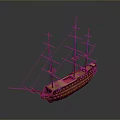 Wooden Vintage Ship Model With Multiple Masts And Decorative Details