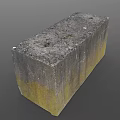 Solid Gray Stone Block With Rough Surface Holes And Yellow Mossy Edges 3d model