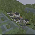 Modern Boutique Hotel Building in Mountain Forest with Aerial View Courtyard