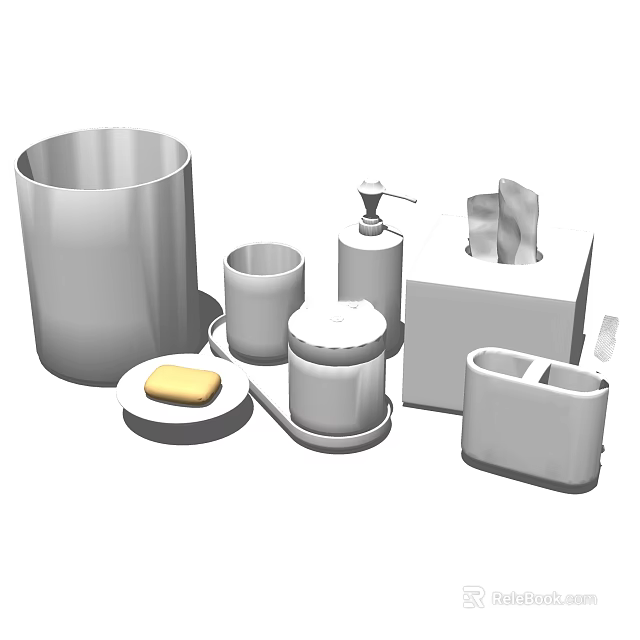 Modern Bathroom Accessories Set With Trash Can Cup Soap Dispenser Tissue Box And Soap Dish 3d model 