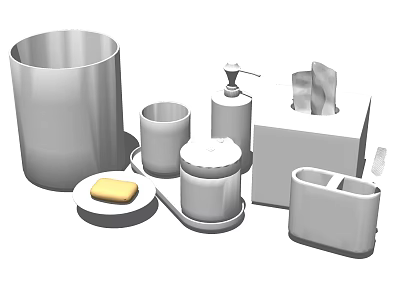 Modern Bathroom Accessories Set With Trash Can Cup Soap Dispenser Tissue Box And Soap Dish 3d model