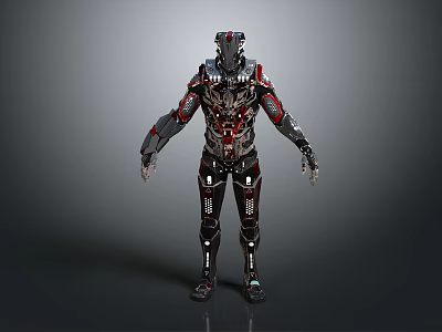 Futuristic Game Movie Character With Mechanical Armor Red Black Details And Complex Tech Structure 3d model
