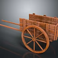 Vintage Wooden Handcart With Large Spoked Wheel And Cargo Bed Structure