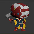 Cartoon Superhero Figure With Red And Silver Helmet Yellow Blue Cape Red Boots Holding Hammer