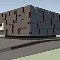 Modern Museum Building Architectural Design With Geometric Cutout Patterns And Dark Gray Facade 3d model
