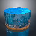 Aquatic Animals Scene in Blue Polyhedron Container with Whale and Aquatic Plants