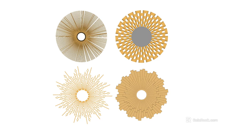 Modern Circular Wall Decor With Golden Radiant Patterns And Geometric Designs 3d model