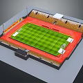 Football Stadium With Green Grass Pitch Red Running Track And Yellow Seats