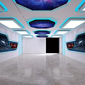 Modern Futuristic Interior With Starry Ceiling Blue Light Strips And Wall Displays 3d model