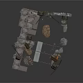 Industrial Style Scene Components With Metal Frames Stairs Platforms Crates And Debris