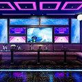 Modern KTV Interior Design With Purple Lighting Large Screens And Comfortable Sofas 3d model