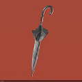Stylish Black and White Umbrella With Curved Handle On Red Background