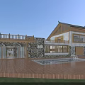 Rural Self-built House With Traditional Chinese Roof Courtyard Design Wooden Terrace And Lawn Area