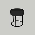 Round Padded Stool with Neutral Fabric Seat and Black Metal Frame