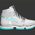 Gray High Top Sneakers With Blue Neon Accents On Sole And Reflective Design