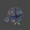 Mythical Demon Game Character With Horned Design Red Eyes And Broken Stone Pillar Base