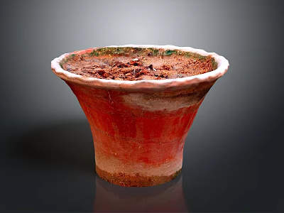 Red Ceramic Garden Planter With Rough Texture And White Rim For Decoration 3d model