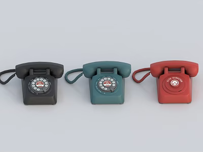 Vintage Rotary Phones Black Teal Red Retro Classic Communication Devices Design 3d model