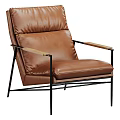 Beige Fabric Single Sofa With Wooden Armrests Black Metal Frame And Brown Leather Accent Chair