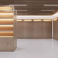 Modern Open Workspace With Wooden Shelves Ceiling Lights Workbench And Decorative Painting