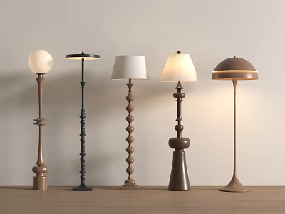 Various Designed Floor Lamps With Different Bases And Stylish Lamp Shades 3d model