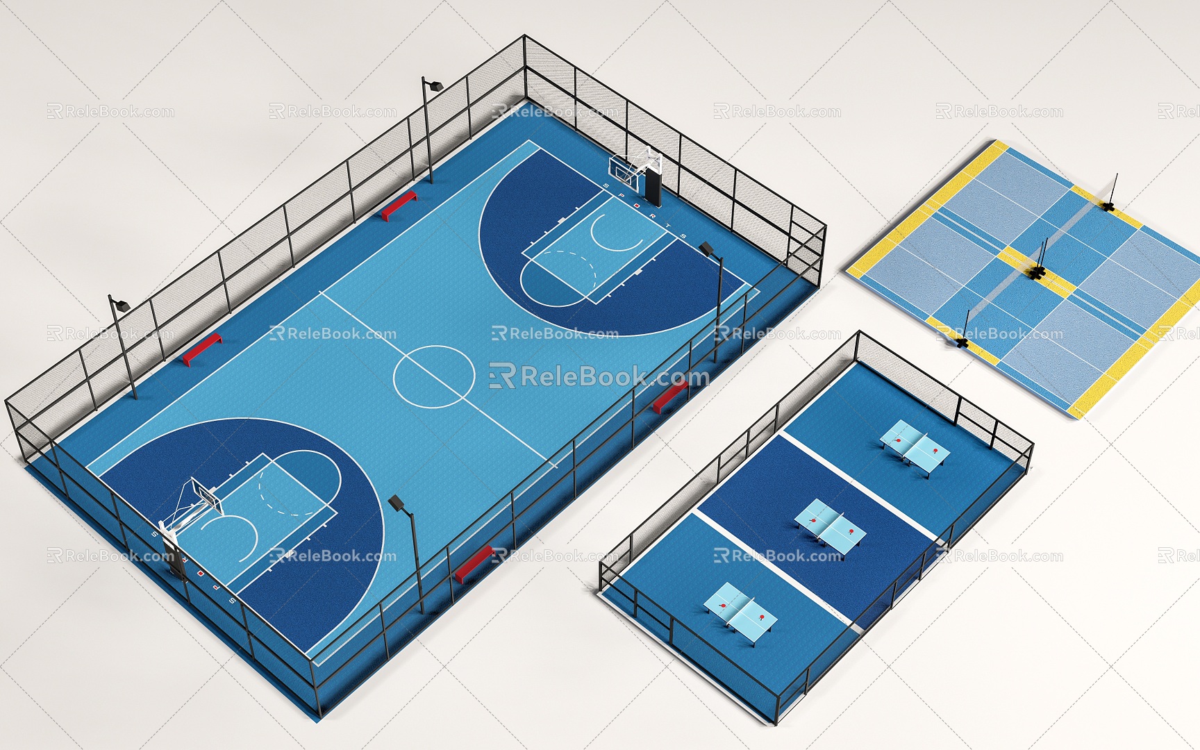 modern basketball court stadium volleyball court 3d model