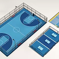 Modern Football Field Design Featuring Blue Surface And Surrounding Fencing Layout