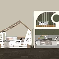Creative Bunk Beds House Shaped Two Tier With Wooden Frame Round Window For Kids Room