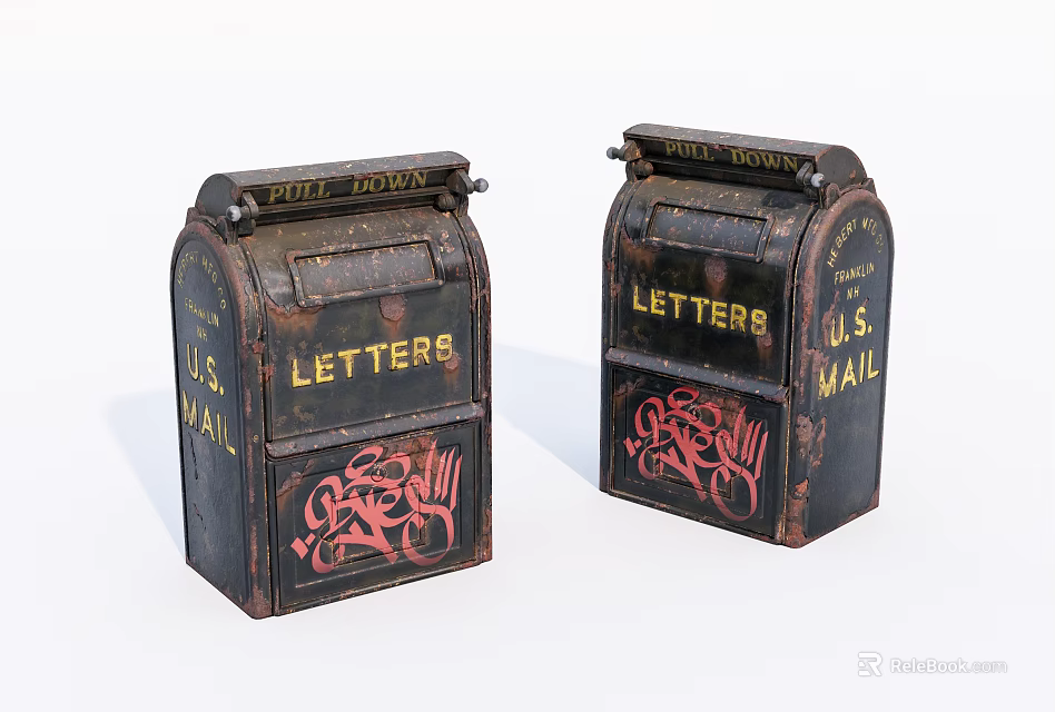 Vintage U.S. Mail Public Mailboxes With Letters Marking And Graffiti Design 3d model 