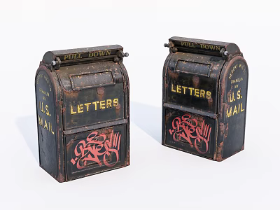 Vintage U.S. Mail Public Mailboxes With Letters Marking And Graffiti Design 3d model