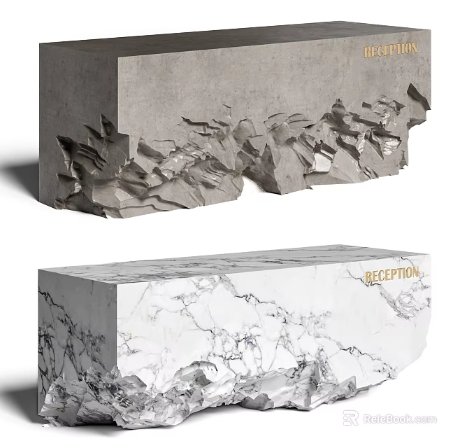 Unique Reception Desk Design With Gray And White Marble Texture And Creative Edges 3d model 