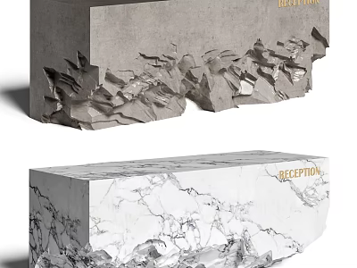 Unique Reception Desk Design With Gray And White Marble Texture And Creative Edges 3d model