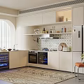 Modern Kitchen Interior With White Cabinets Wine Cooler Appliances And Sunlit Window