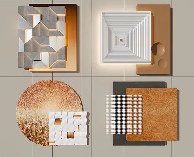 Contemporary Wall Decor With Geometric Shapes Circular Panels And Textured Square Designs 3d model