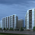 Modern High Rise Residential Buildings With Glass Curtain Walls Balconies And Greenery