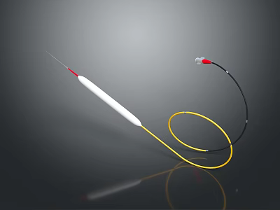 Medical Catheter With White Body Black Component Yellow Flexible Cable And Red Silver Tip 3d model