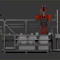 Industrial Processing Equipment With Metal Frame Red Mechanical Parts And Square Tanks