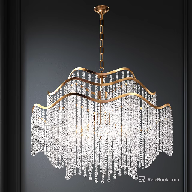 Elegant Modern Crystal Chandelier With Scalloped Gold Frame And Dangling Crystals 3d model 