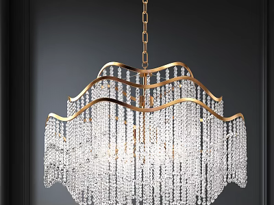 Elegant Modern Crystal Chandelier With Scalloped Gold Frame And Dangling Crystals 3d model