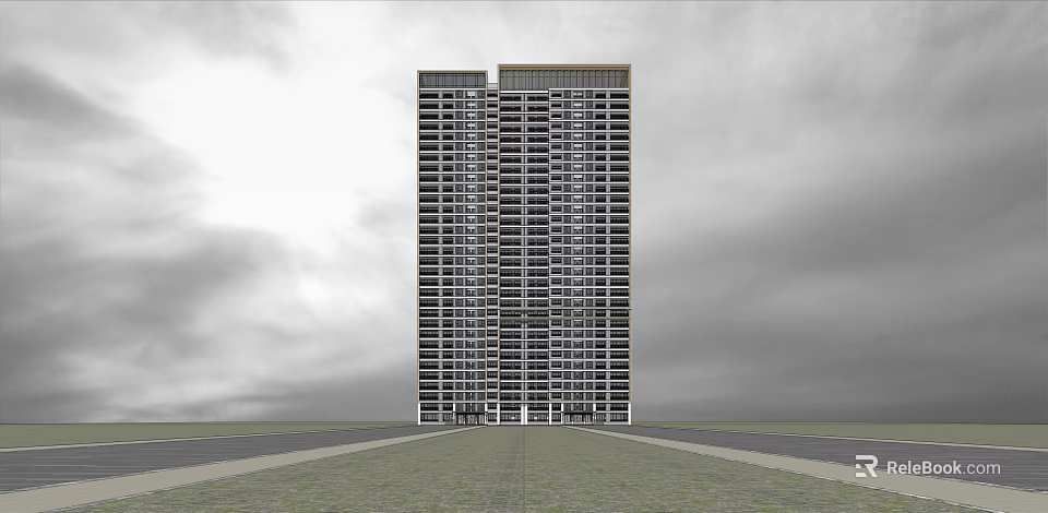Modern High Rise Building Exterior With Glass Windows And Open Ground 3d model 