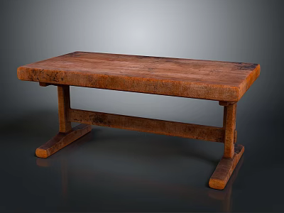 Rustic Wooden Dining Table with Natural Wood Grain Top and Crossed Sturdy Wooden Legs 3d model
