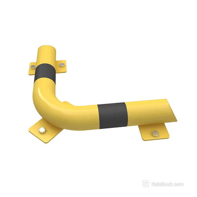 Yellow L Shaped Protective Guard Rail With Black Stripes And Mounting Brackets 3d model 