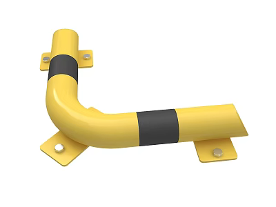 Yellow L Shaped Protective Guard Rail With Black Stripes And Mounting Brackets 3d model