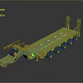 Green Heavy Duty Lowboy Trailer With Multiple Wheels And Flatbed Structure 3d model