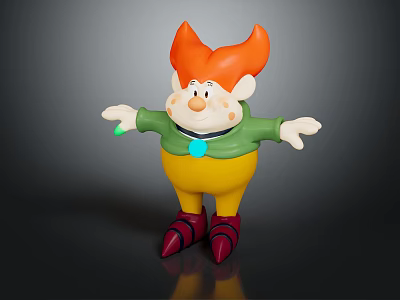 Cute Cartoon Character With Orange Hair Green Shirt Yellow Pants And Red Shoes 3d model
