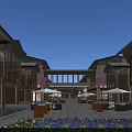 Vibrant Commercial Street With Modern Traditional Buildings Pedestrians And Flowering Trees