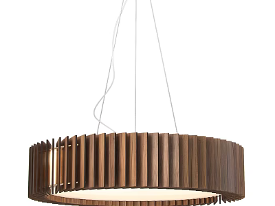 Elegant Modern Circular Wooden Chandelier with Vertical Slats and White Hanging Cords 3d model