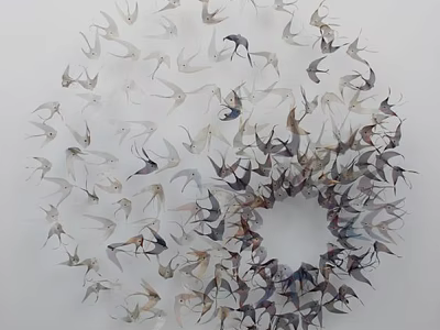 Decorative Circular Bird Shaped Wall Decor With White Grey Navy Blue Tones 3d model
