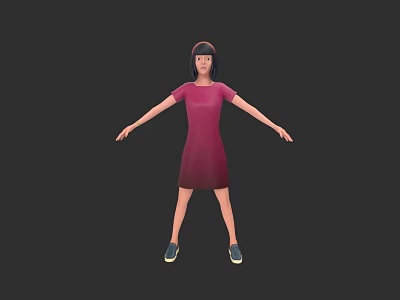 Woman in Red Dress with Short Black Hair and Blue Shoes Arms Outstretched 3d model