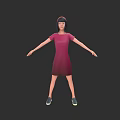 Woman in Red Dress with Short Black Hair and Blue Shoes Arms Outstretched